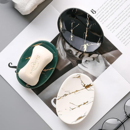 Oval sæbeholder i sort marmor-look