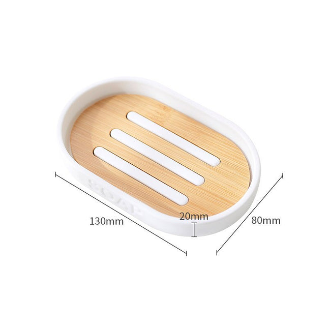 Hvid sæbeholder med bambus indsats