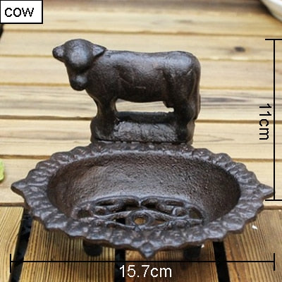 Vintage sæbeskål i støbejern med ko