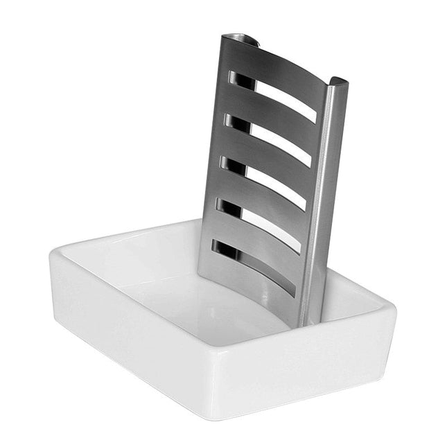 Hvid keramik sæbeholder med stålrist