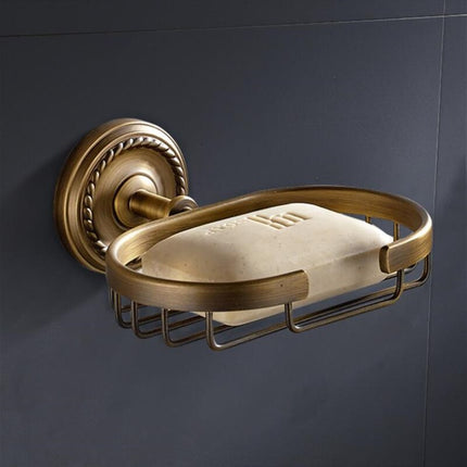 Vægmonteret sæbekurv i antik messing