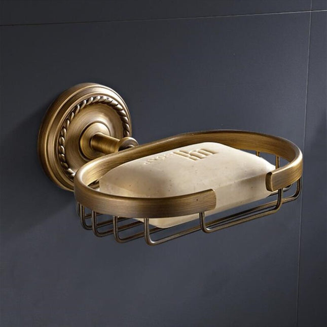 Vægmonteret sæbekurv i antik messing