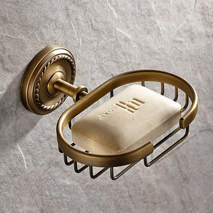 Vægmonteret sæbekurv i antik messing