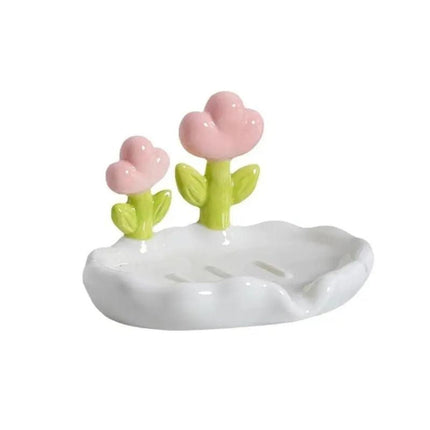 Keramisk sæbeholder med dekorative blomster