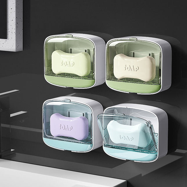 Vægmonteret sæbeboks med låg, selvklæbende