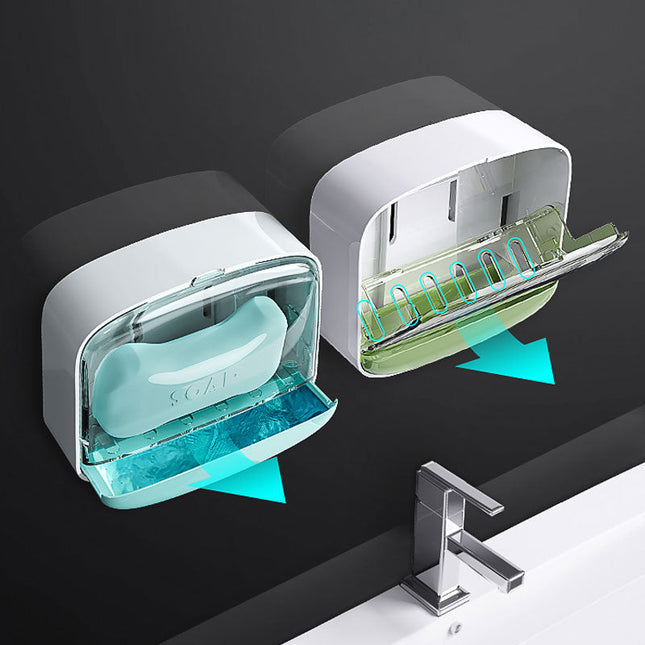 Vægmonteret sæbeboks med låg, selvklæbende