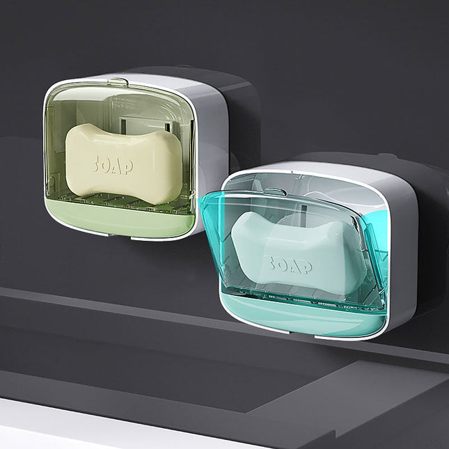 Vægmonteret sæbeboks med låg, selvklæbende