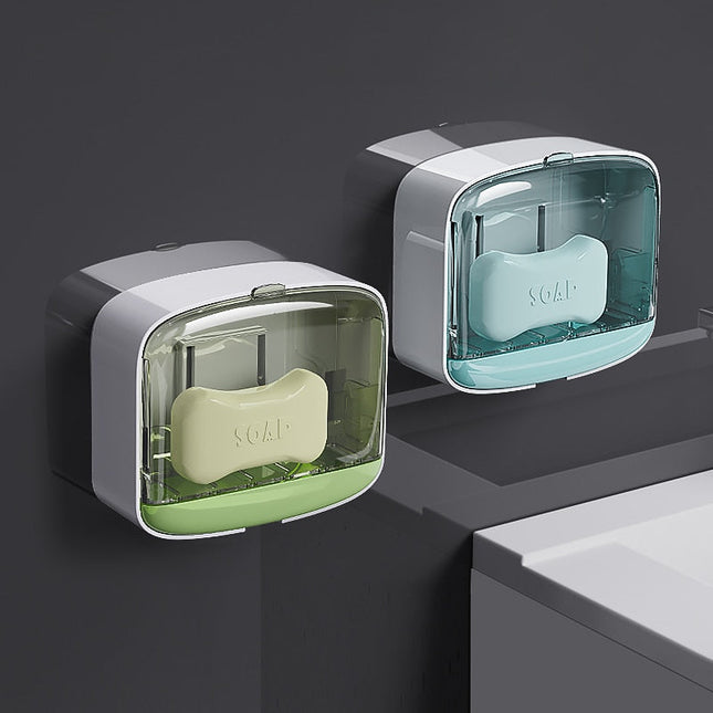 Vægmonteret sæbeboks med låg, selvklæbende
