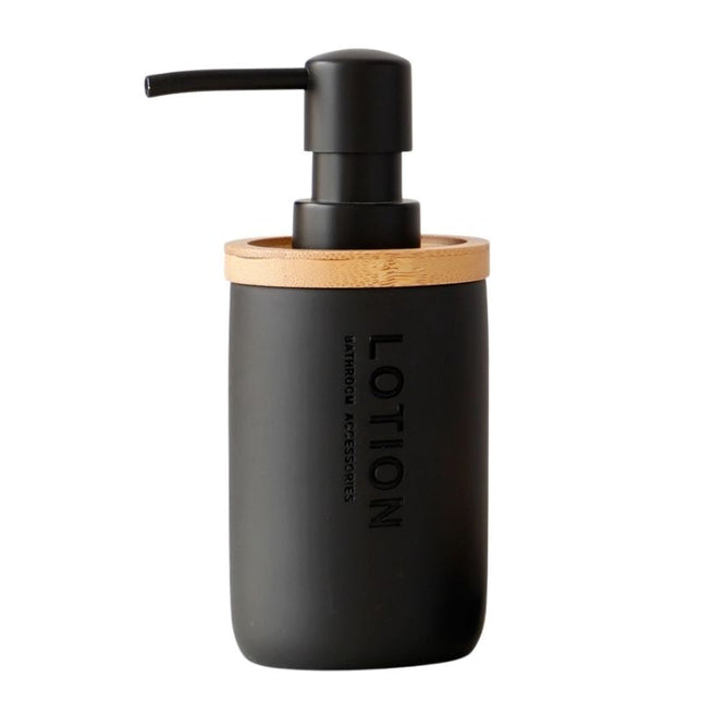 Sæbedispenser i sort resin med bambus