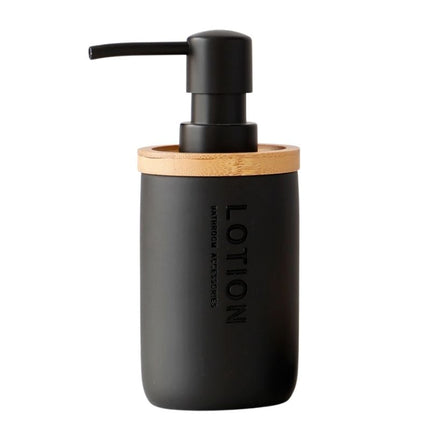 Sæbedispenser i sort resin med bambus