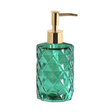 Sæbedispenser i røgfarvet glas med guldpumpe