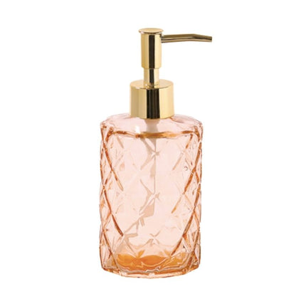 Sæbedispenser i røgfarvet glas med guldpumpe