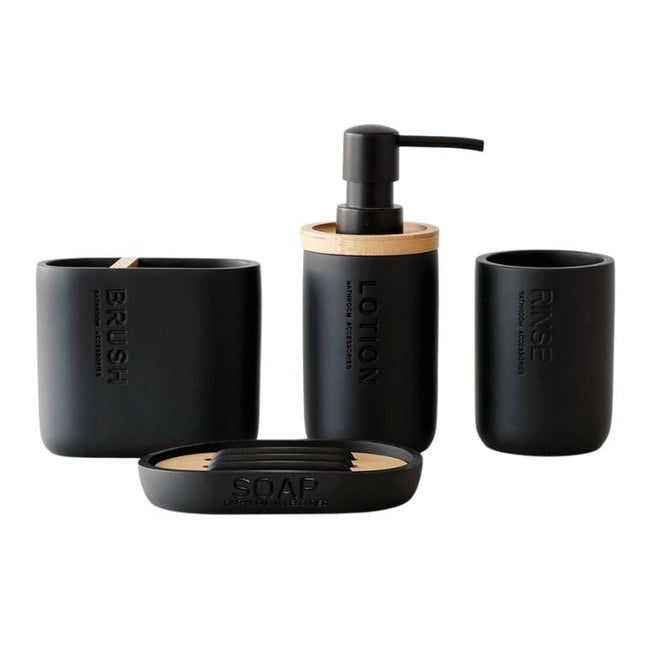 Rund sort sæbeskål med bambus