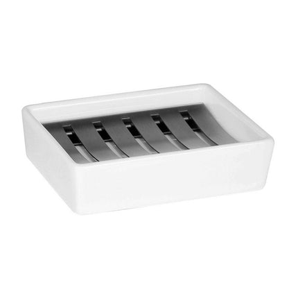 Hvid keramik sæbeholder med stålrist