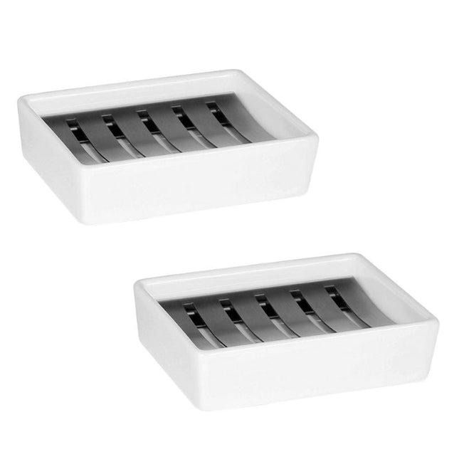 Hvid keramik sæbeholder med stålrist