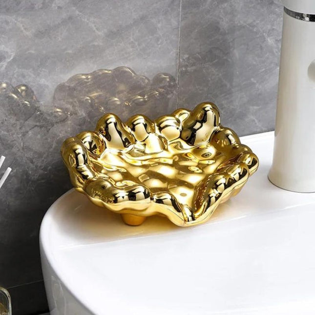 Luksus skyformet sæbeskål i guld