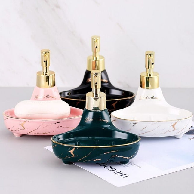 Sæbedispenser med sæbeholder i marmorlook