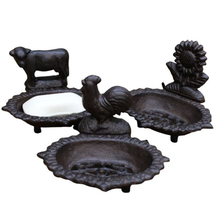 Vintage sæbeskål i støbejern med ko