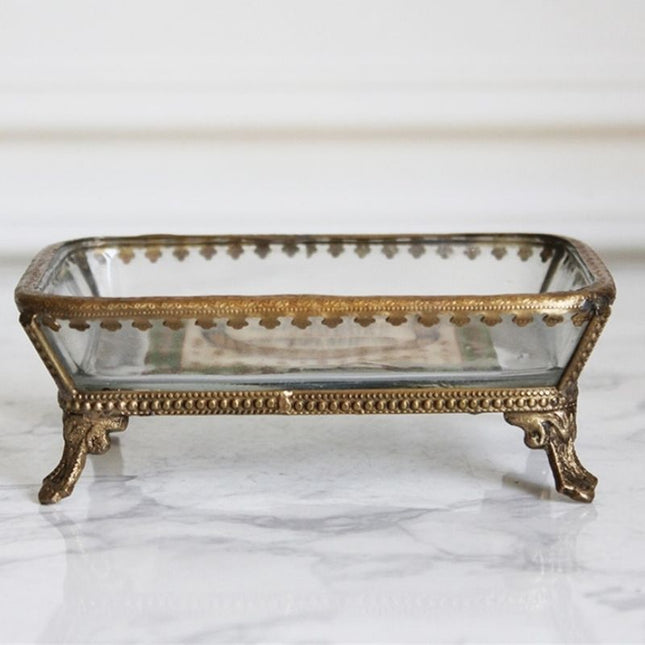 Elegant sæbeskål i glas og messing