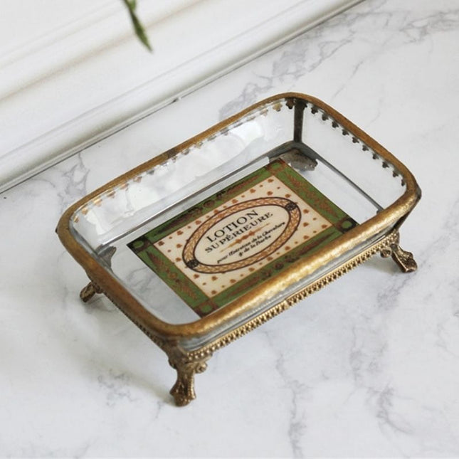 Elegant sæbeskål i glas og messing