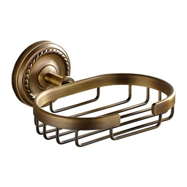 Vægmonteret sæbekurv i antik messing