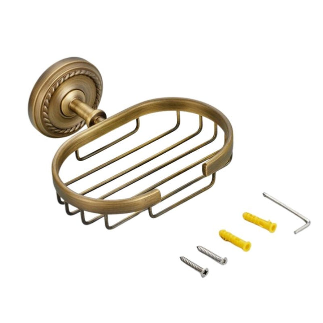 Vægmonteret sæbekurv i antik messing