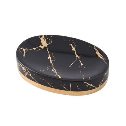 Oval sæbeholder i sort marmor-look