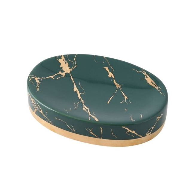 Oval sæbeholder i sort marmor-look