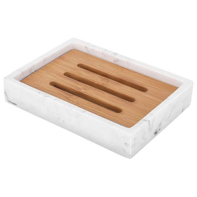 Sæbeskål i marmorlook med bambusrist