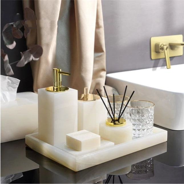 Rektangulær sæbeholder i hvid marmor