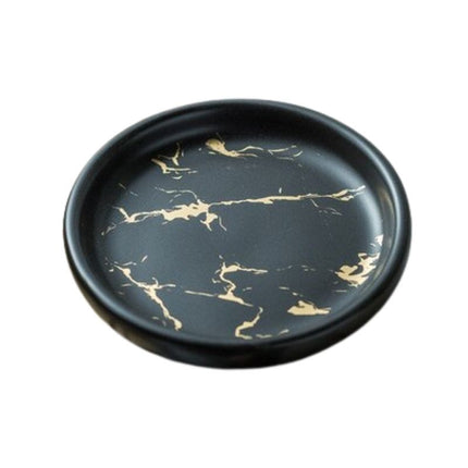 Rund sæbeskål med sort marmorlook