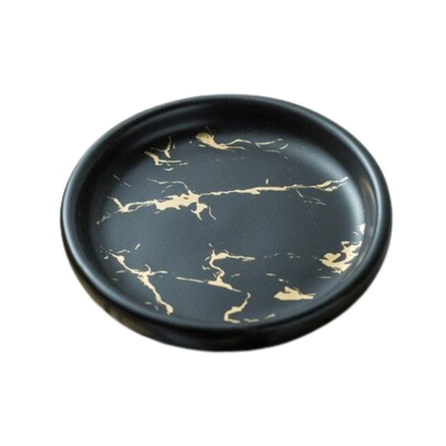 Rund sæbeskål med sort marmorlook
