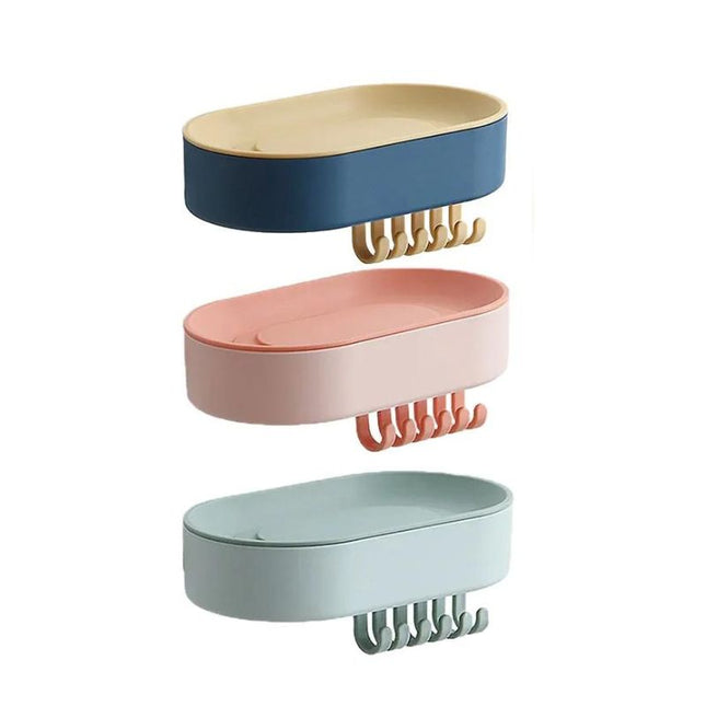 Vægmonteret sæbeholder med praktiske kroge