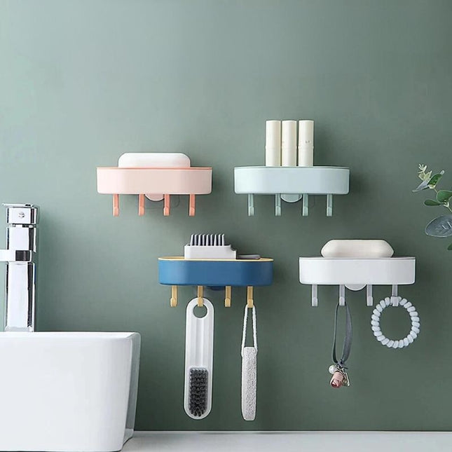 Vægmonteret sæbeholder med praktiske kroge