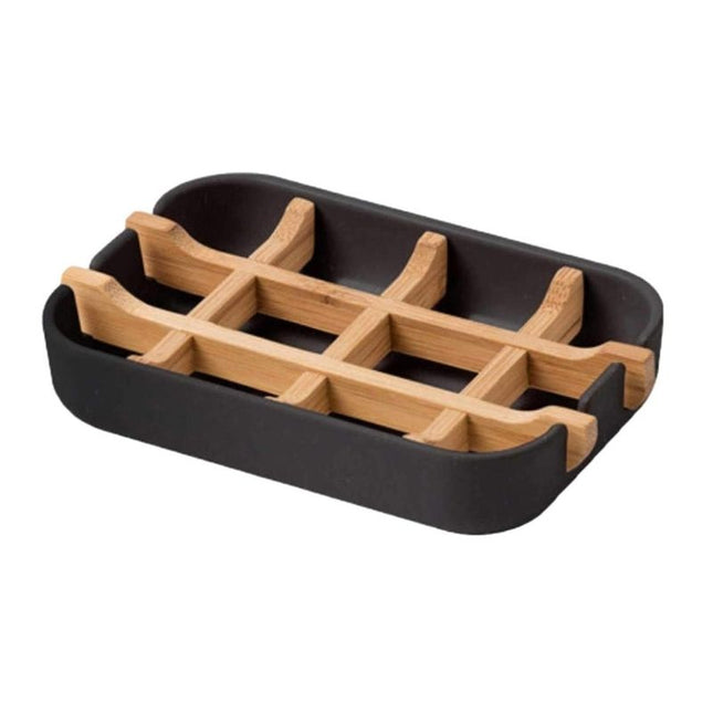 Sort sæbeskål med bambus gitter