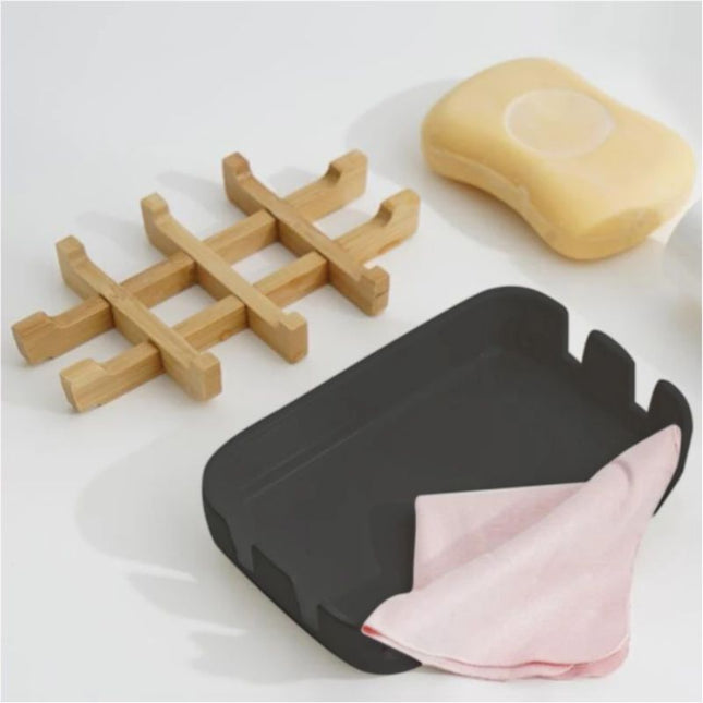 Sort sæbeskål med bambus gitter