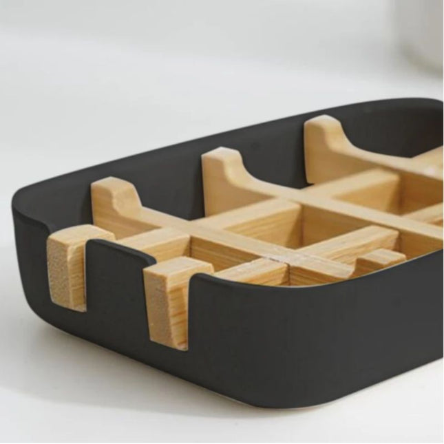 Sort sæbeskål med bambus gitter