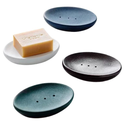 Oval hvid keramik sæbeskål med dræn