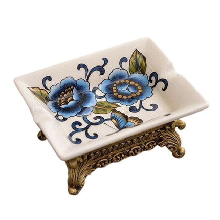 Keramisk sæbeskål med blå blomster