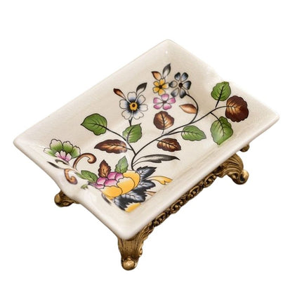 Keramisk sæbeskål med blå blomster